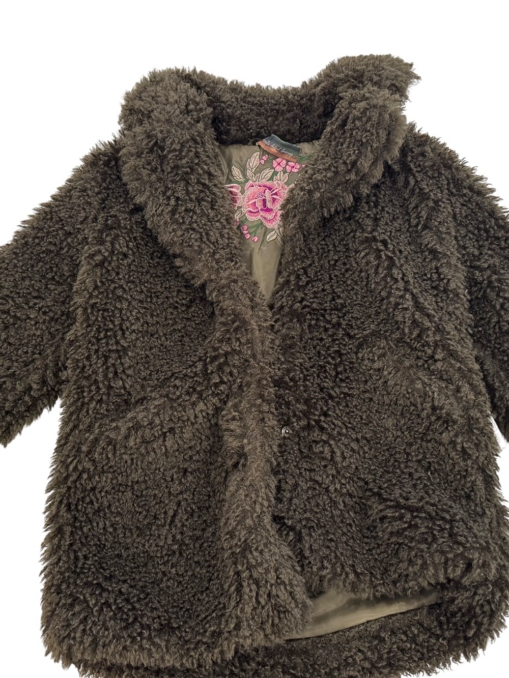 Aratta Olive Green Teddy Jacket with Embroidered Back - Picture 10 of 11